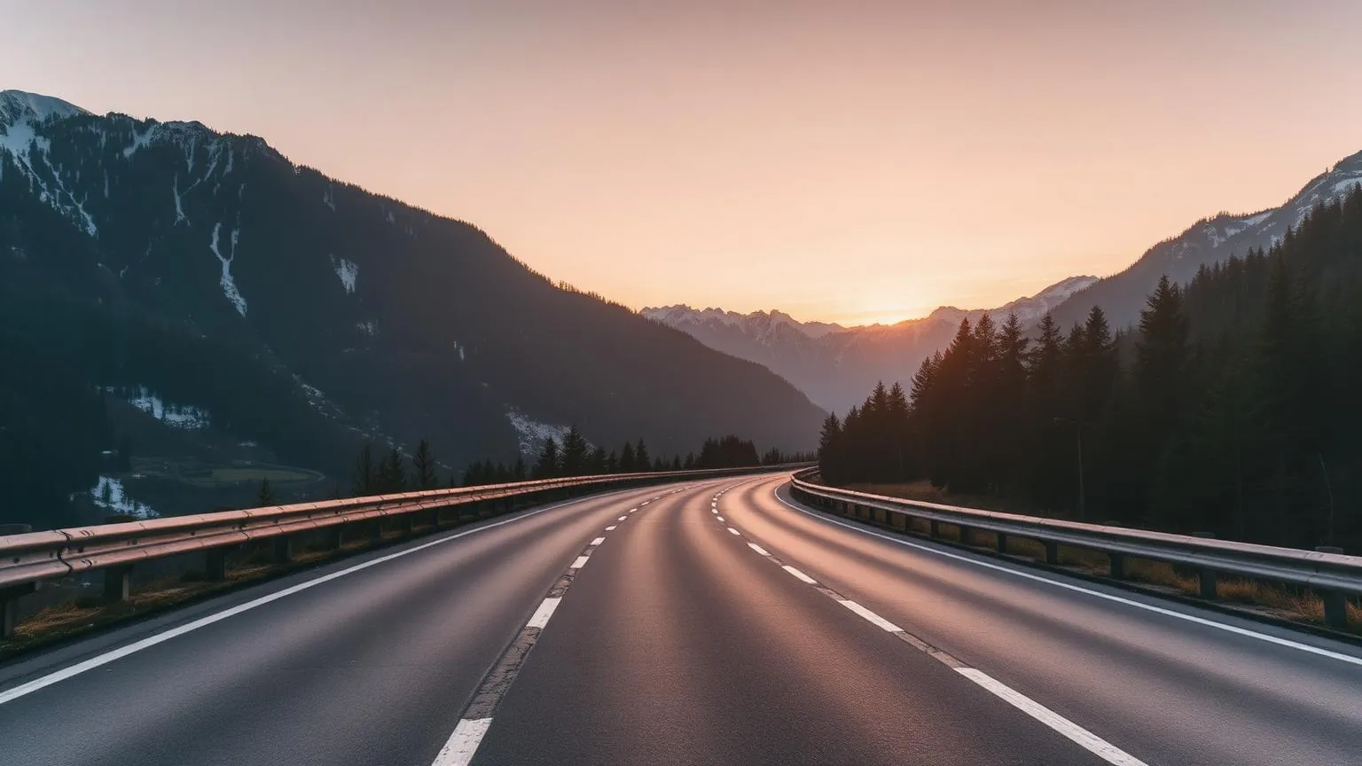 Oostenrijkse snelweg met tolpoort in een bergachtig landschap