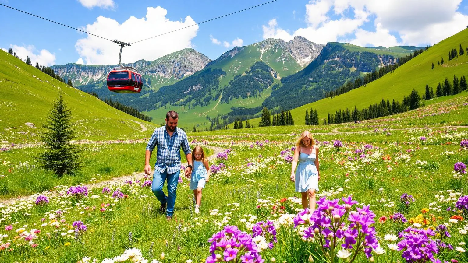 Zomers alpenlandschap met groene weiden en wandelpaden